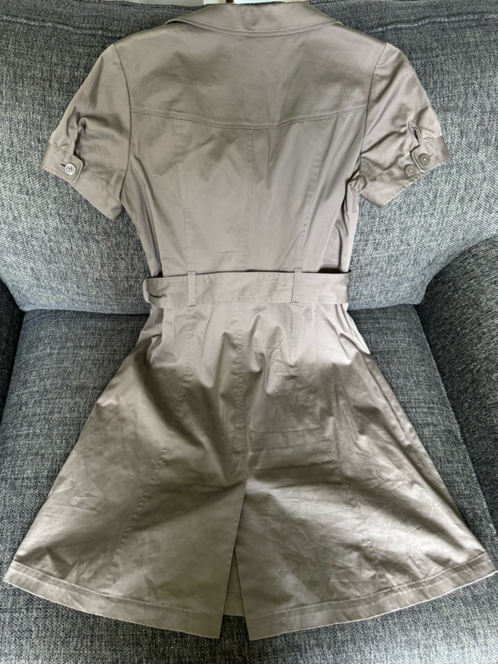 Belted Short-Sleeve Shirt Mini Dress in Taupe - Picture 2 of 4